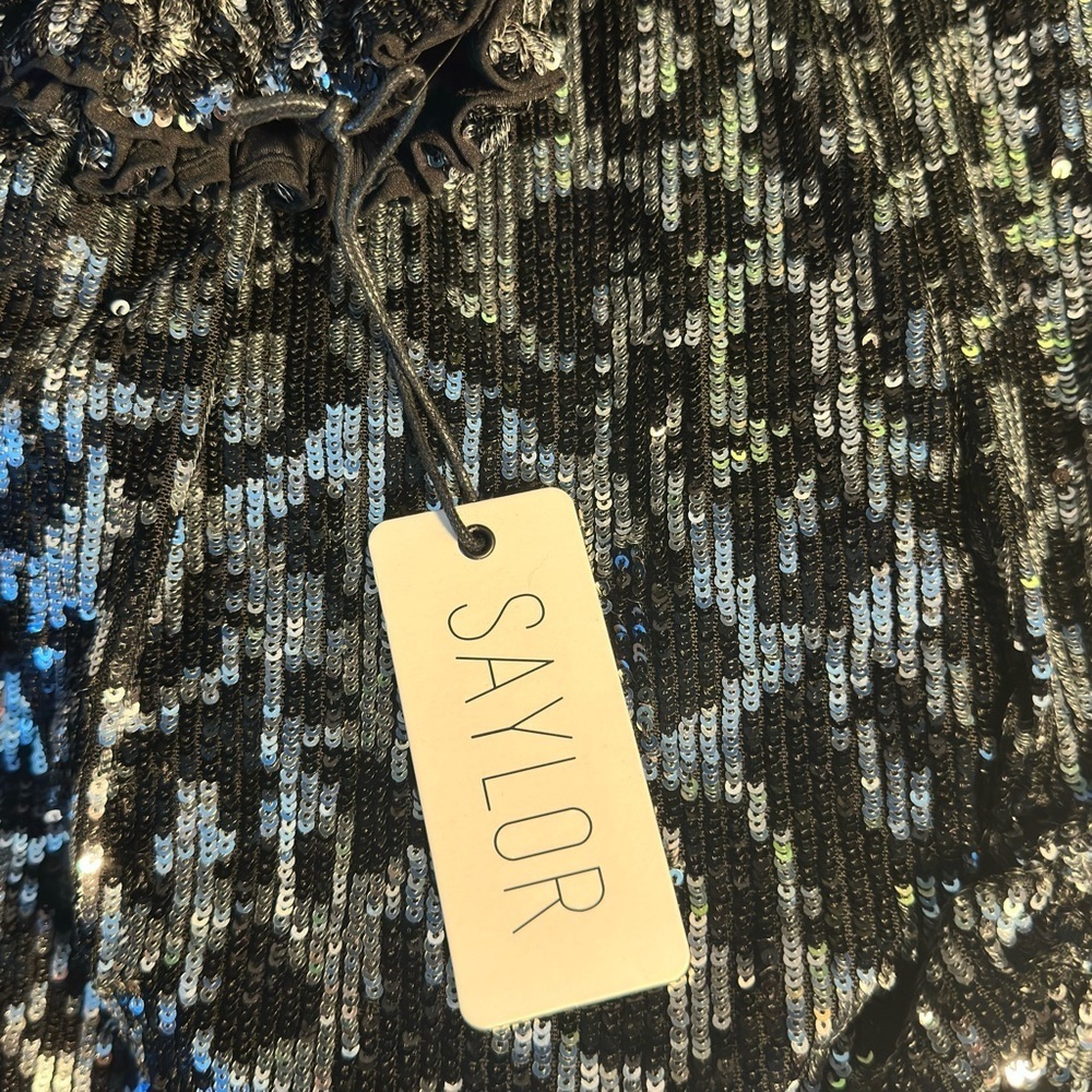 SAYLOR MAURA Sequined Party Cocktail Mini Dress Sz XS Animal Print Long Sleeve - Picture 11 of 11